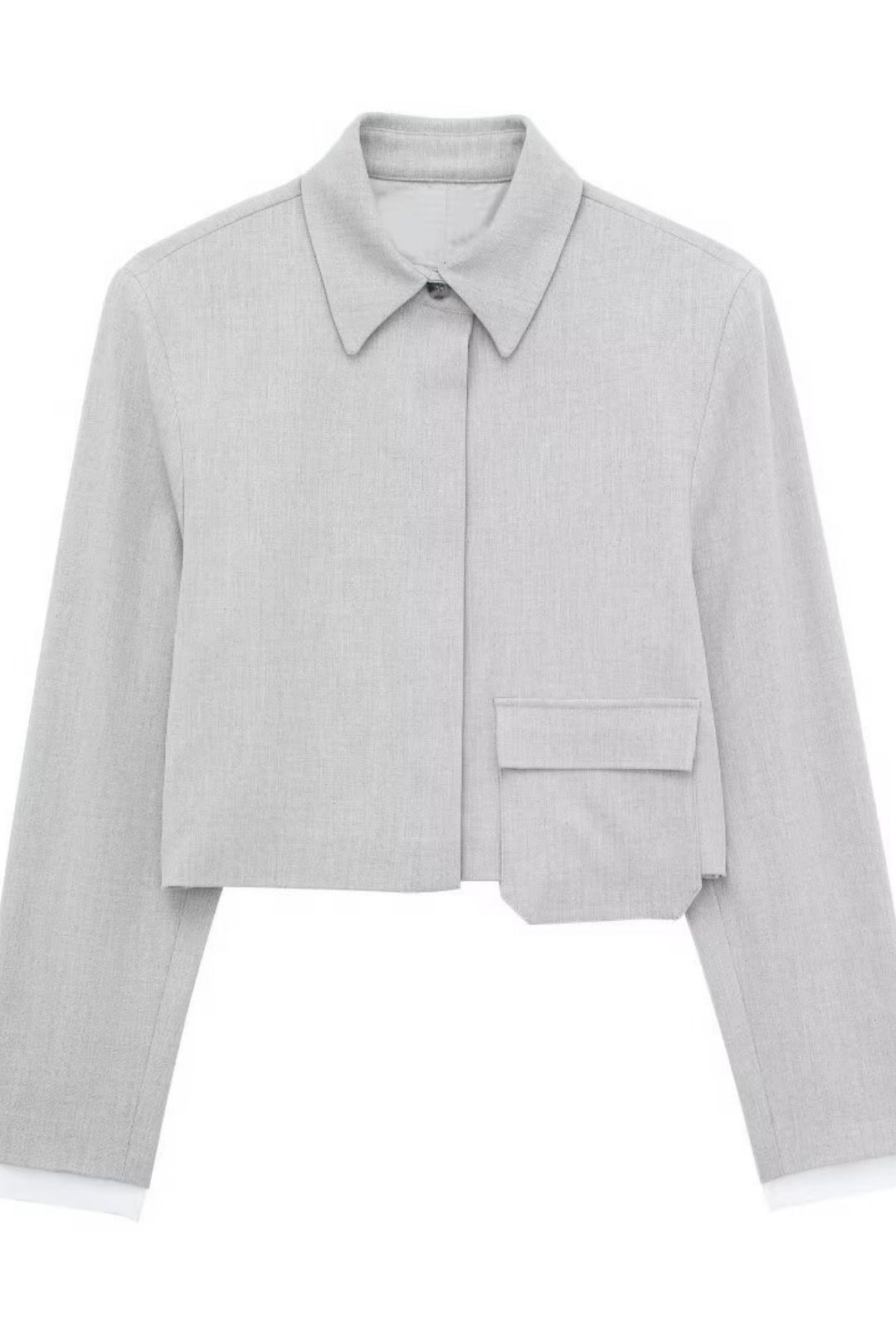 Short Long-sleeved Shirt + High-waisted Pleated Skirt