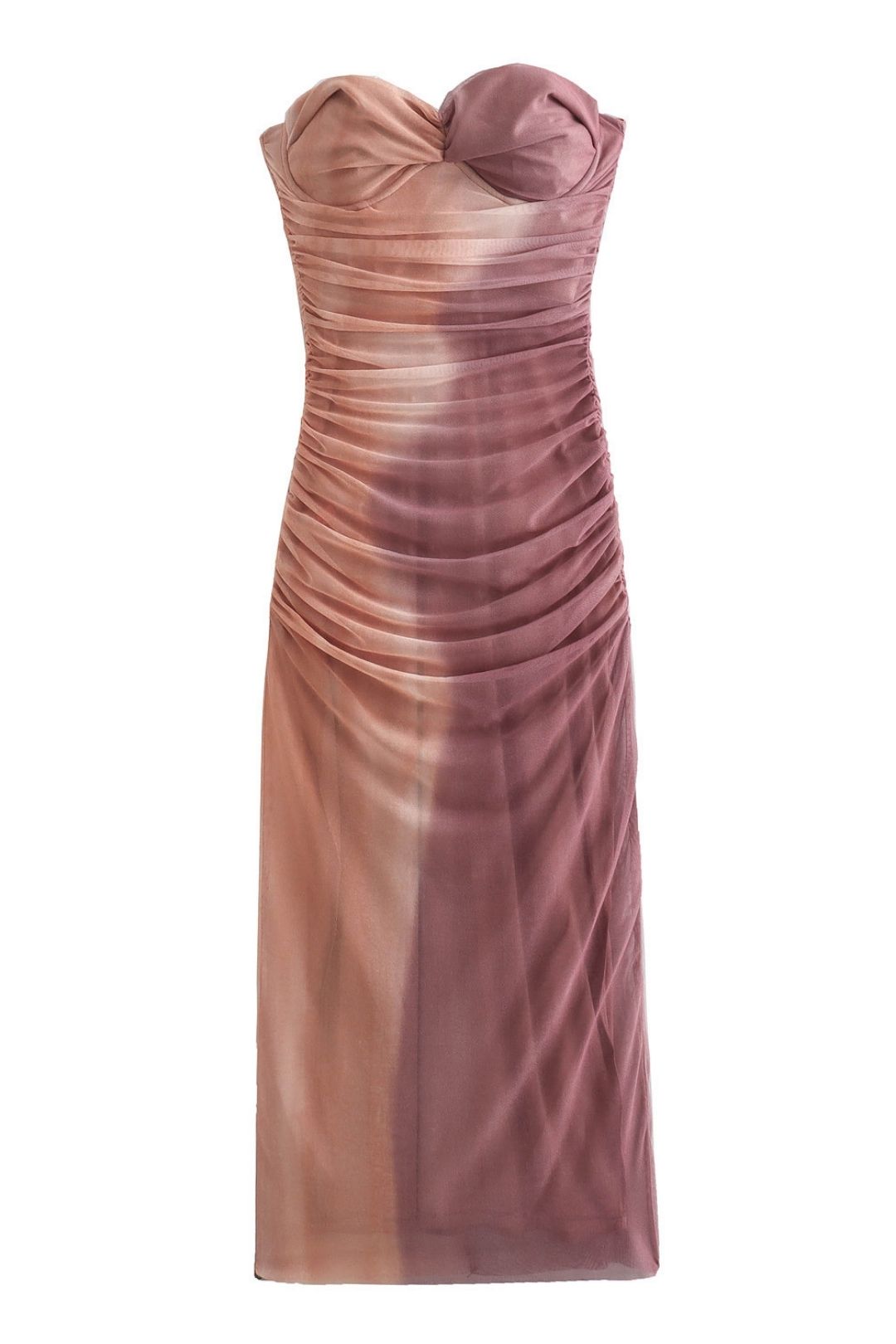 Printed Tulle Tube Top Pleated Slim Sexy Dress