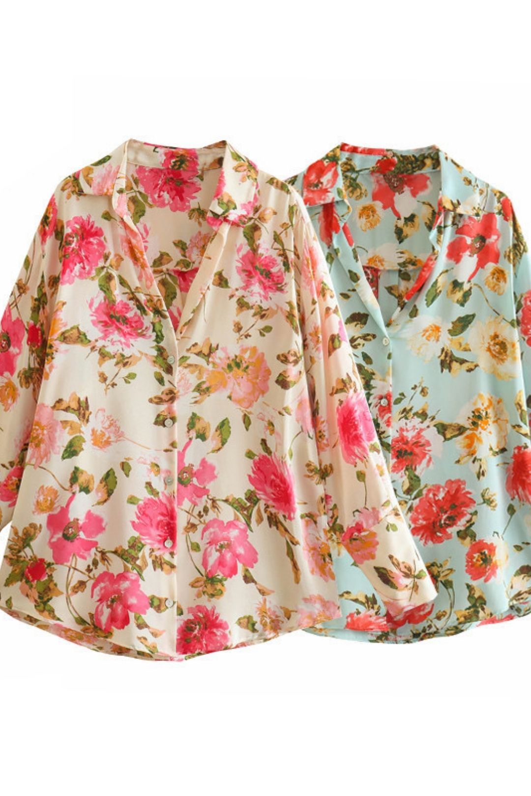 Printed Silk Satin Texture Drape Shirt