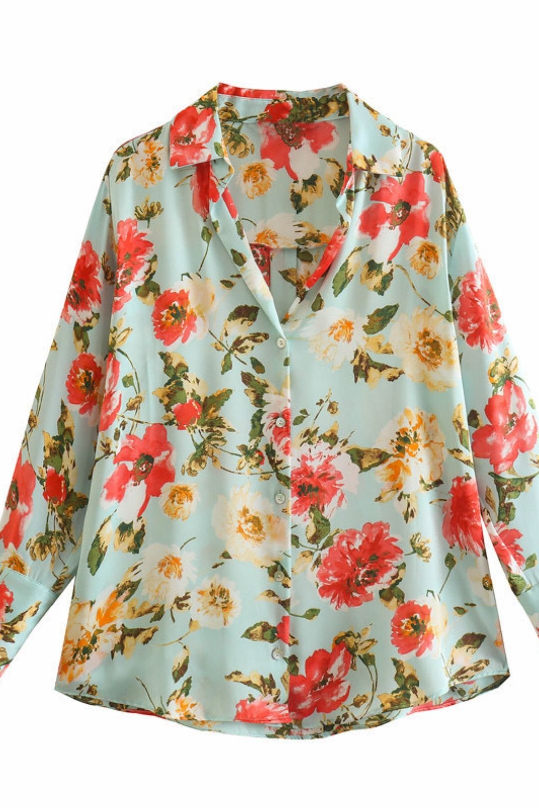 Printed Silk Satin Texture Drape Shirt