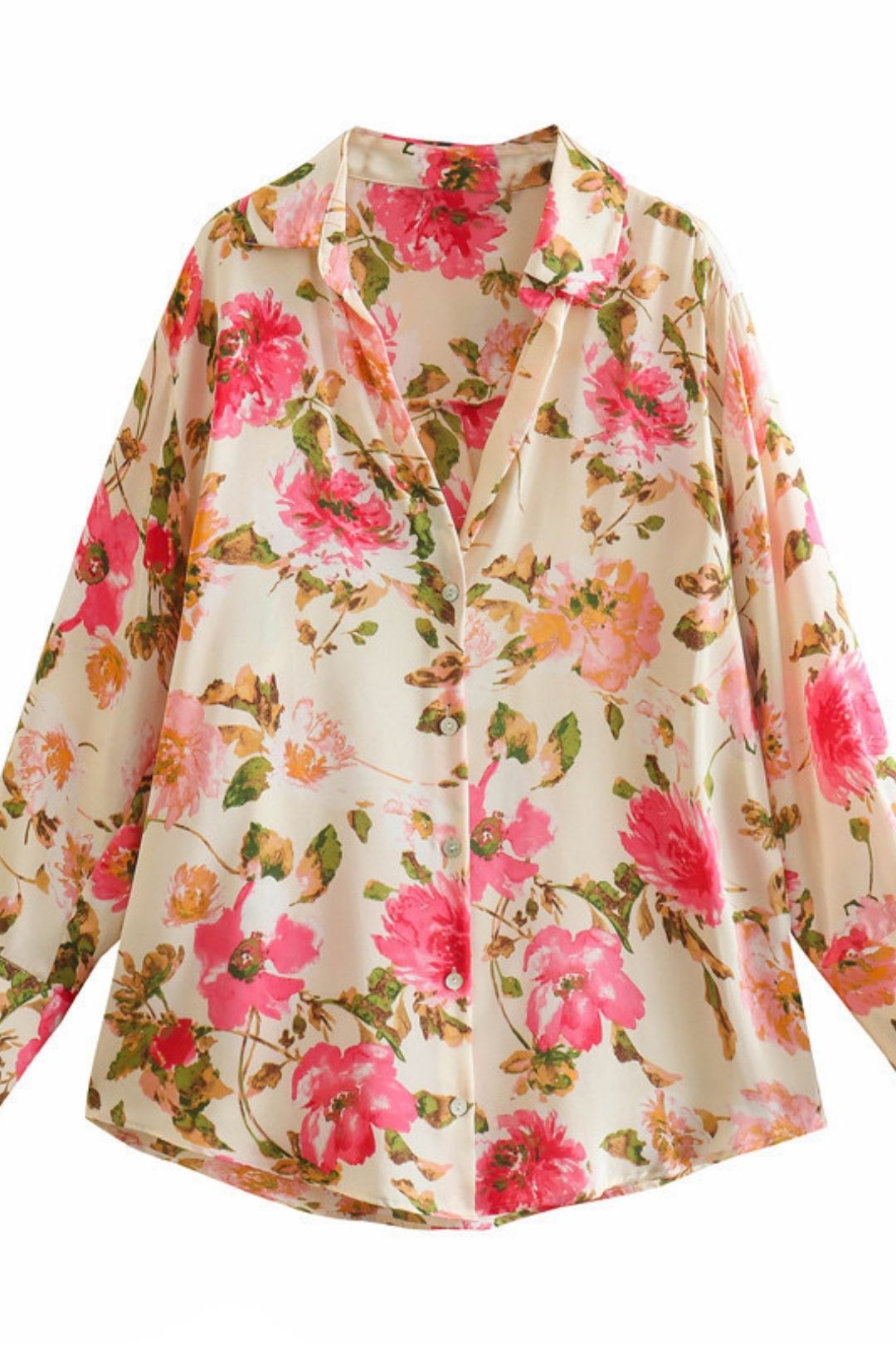 Printed Silk Satin Texture Drape Shirt