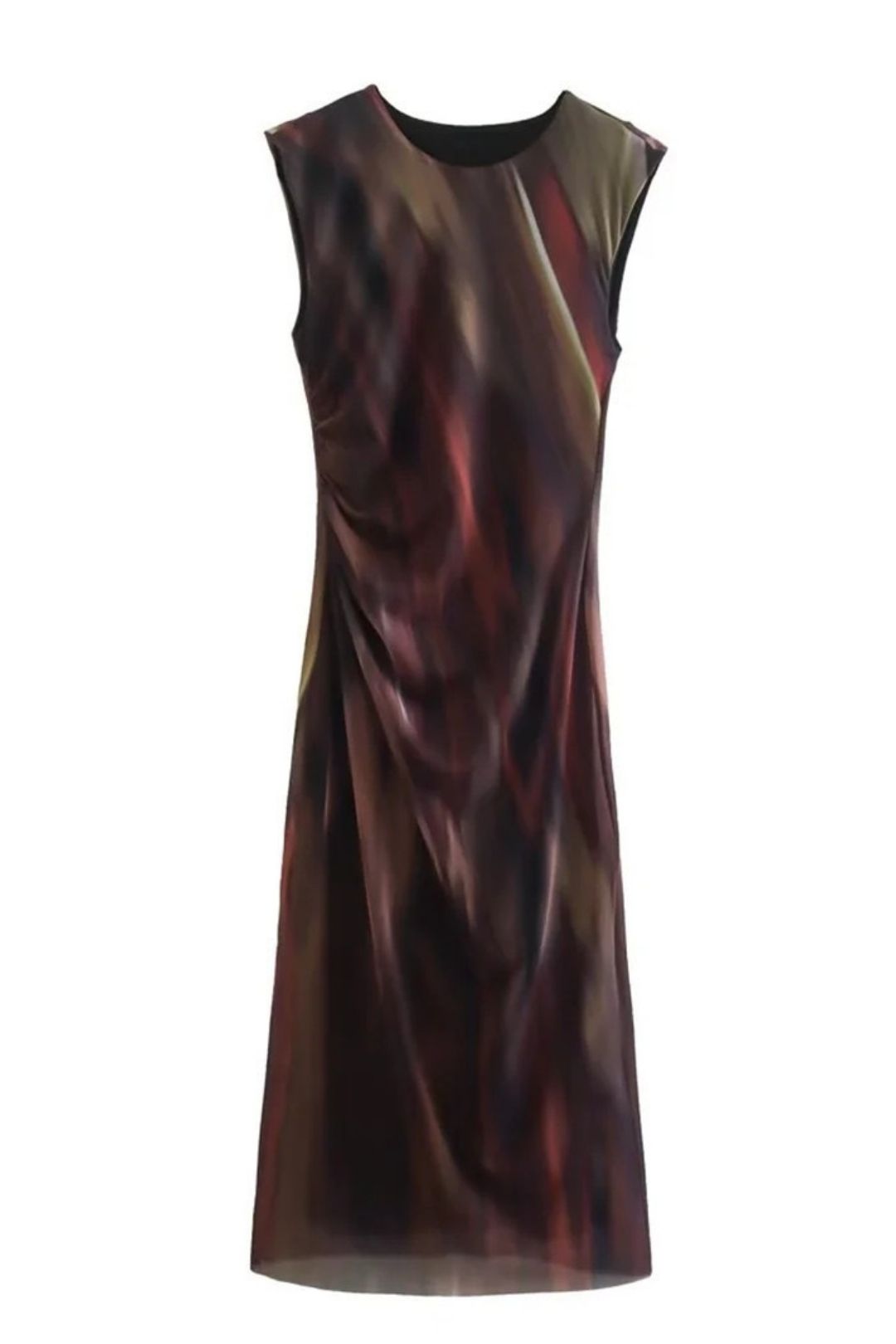 Round Neck Pullover Slim Printed Tulle Dress