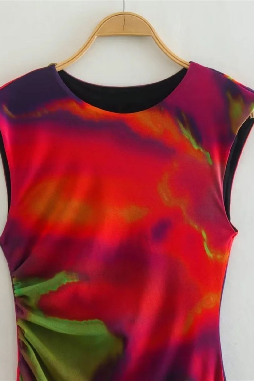 Round Neck Pullover Slim Printed Tulle Dress