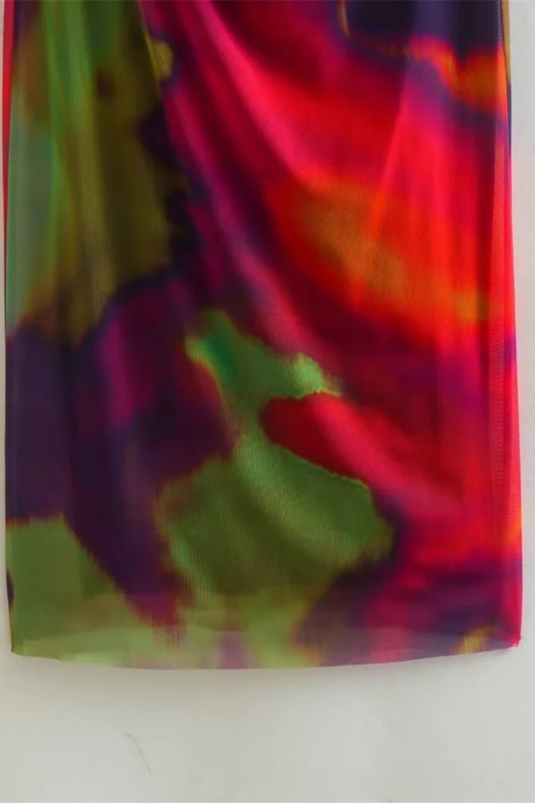 Round Neck Pullover Slim Printed Tulle Dress