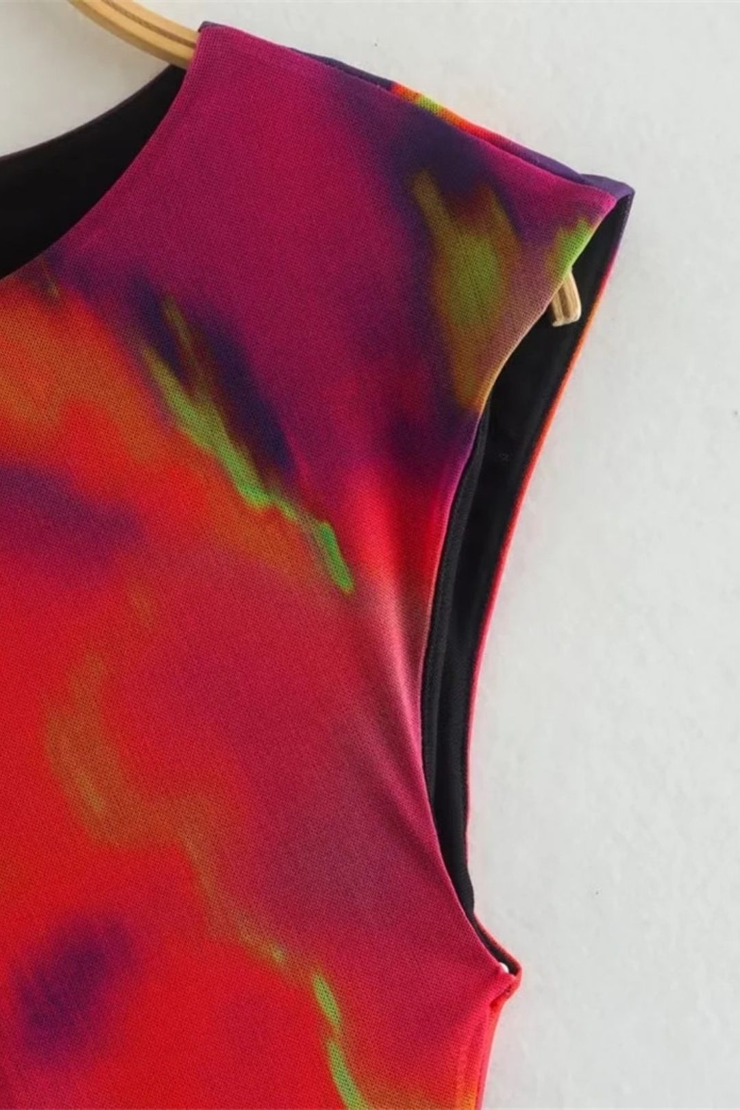 Round Neck Pullover Slim Printed Tulle Dress