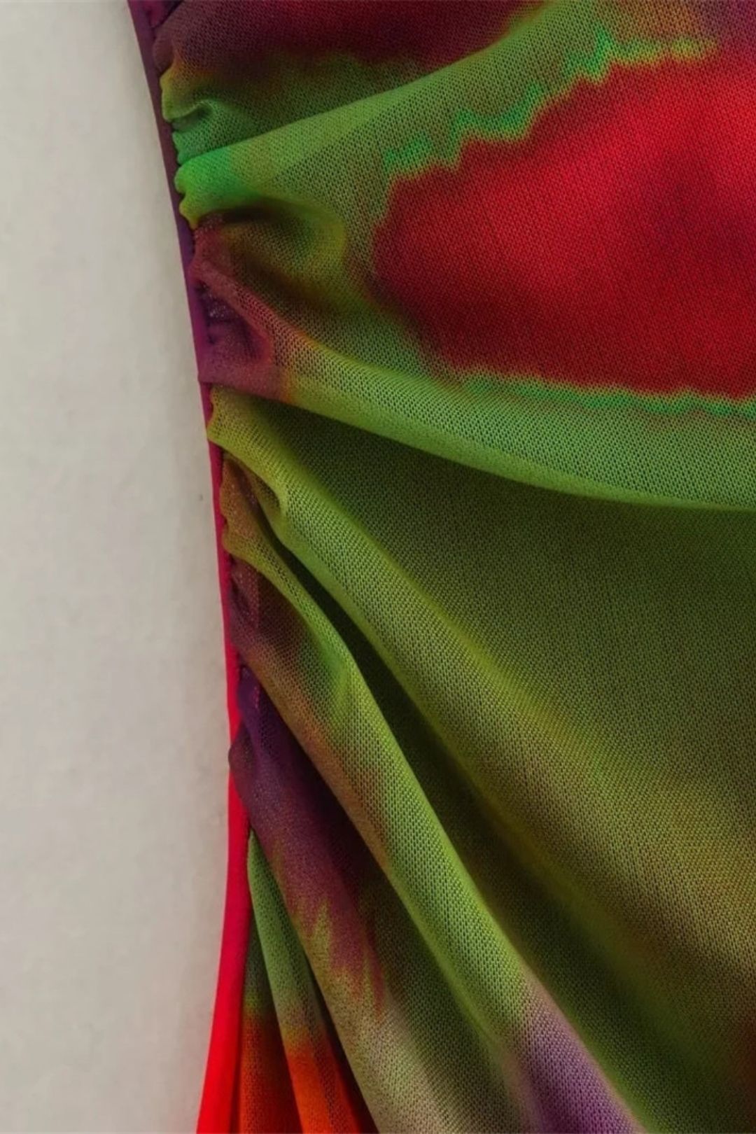 Round Neck Pullover Slim Printed Tulle Dress