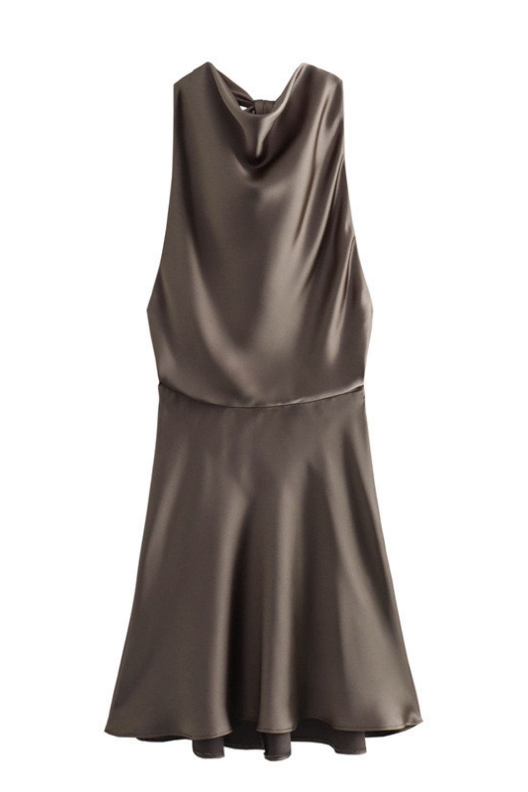 Swing Collar Sleeveless Backless Silk Satin Dress