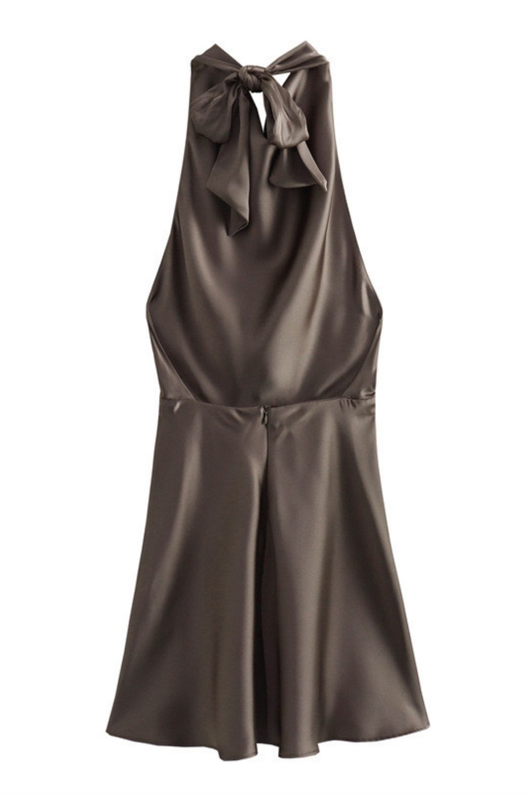 Swing Collar Sleeveless Backless Silk Satin Dress