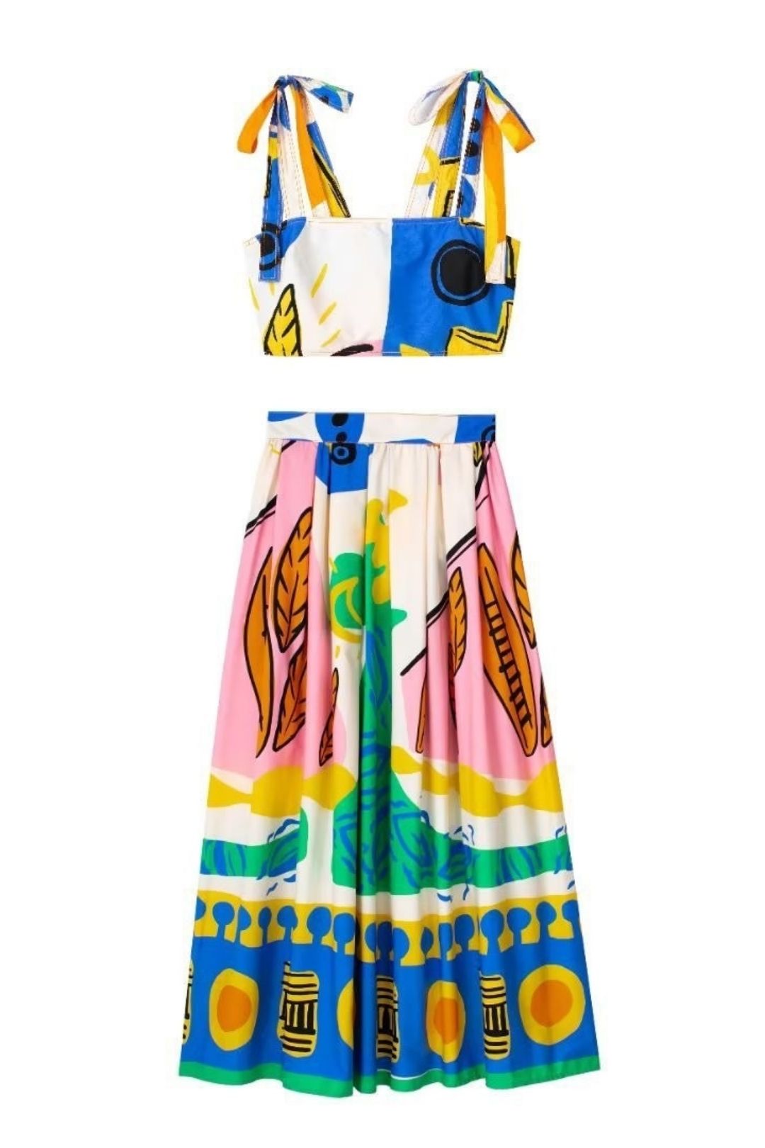 Printed Vest + High Waist Skirt Suit