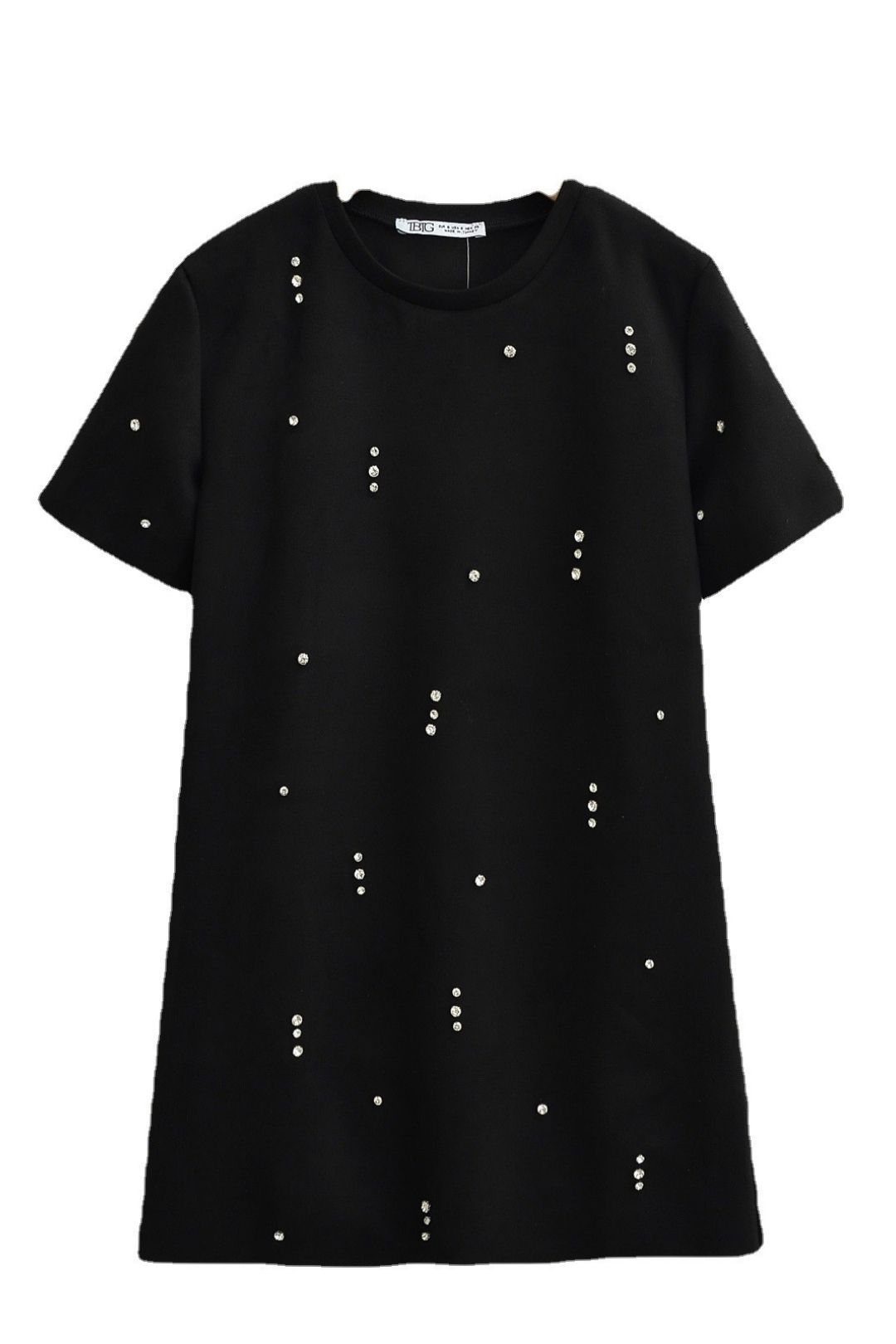 Three-color Jewel Embellished Suede Texture Effect Straight Dress