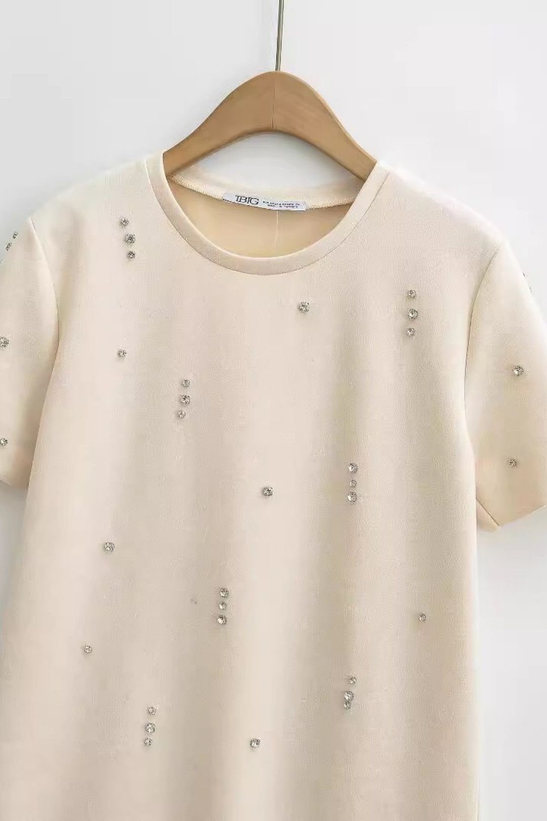 Three-color Jewel Embellished Suede Texture Effect Straight Dress