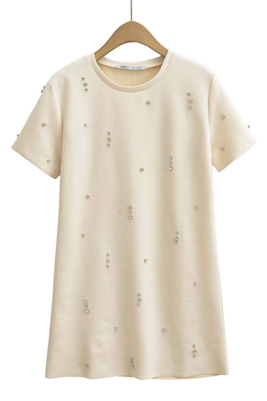 Three-color Jewel Embellished Suede Texture Effect Straight Dress