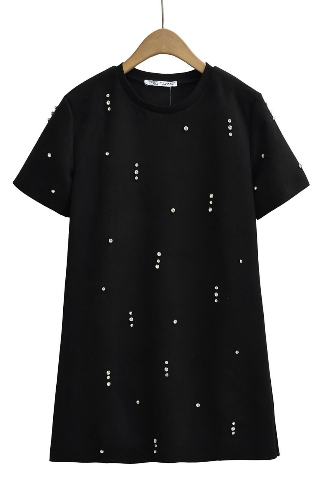 Three-color Jewel Embellished Suede Texture Effect Straight Dress