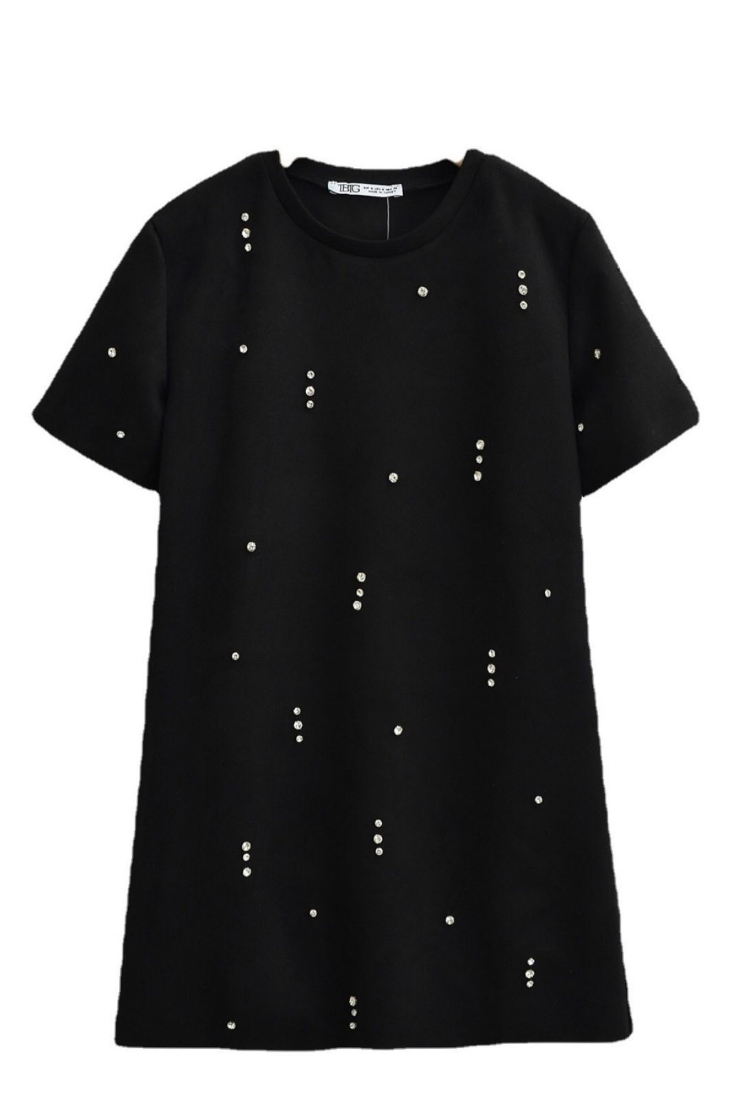 Three-color Jewel Embellished Suede Texture Effect Straight Dress