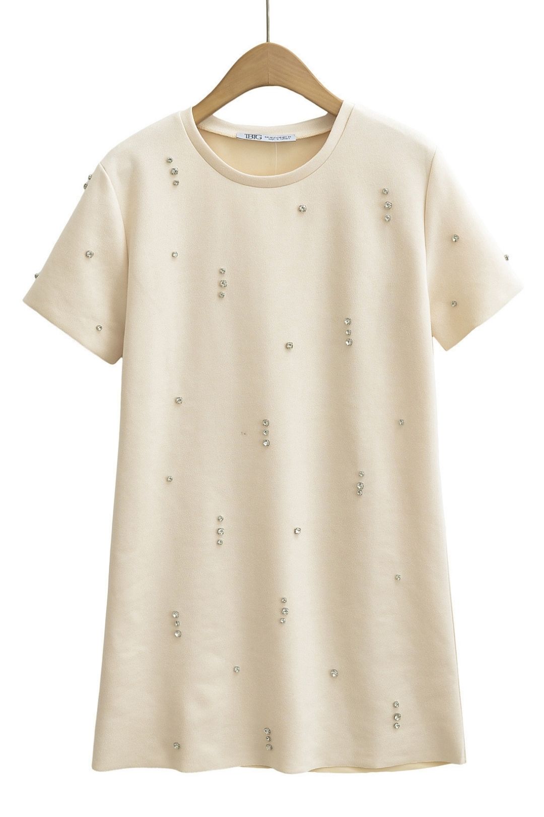 Three-color Jewel Embellished Suede Texture Effect Straight Dress