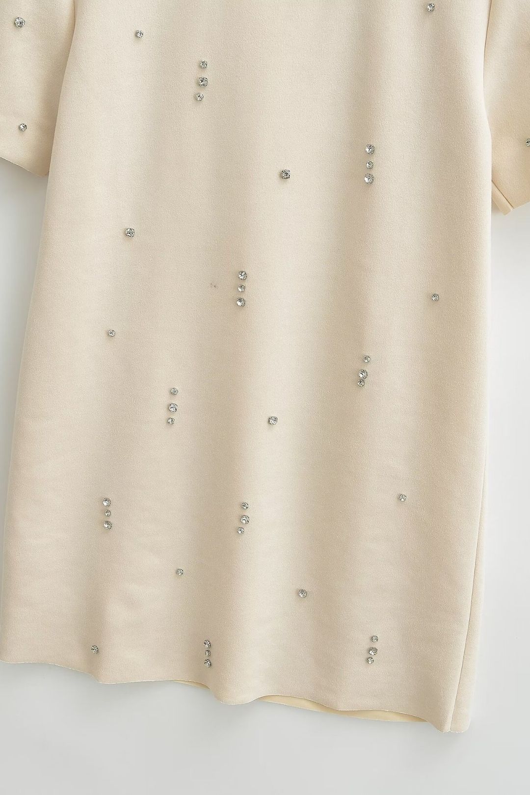 Three-color Jewel Embellished Suede Texture Effect Straight Dress