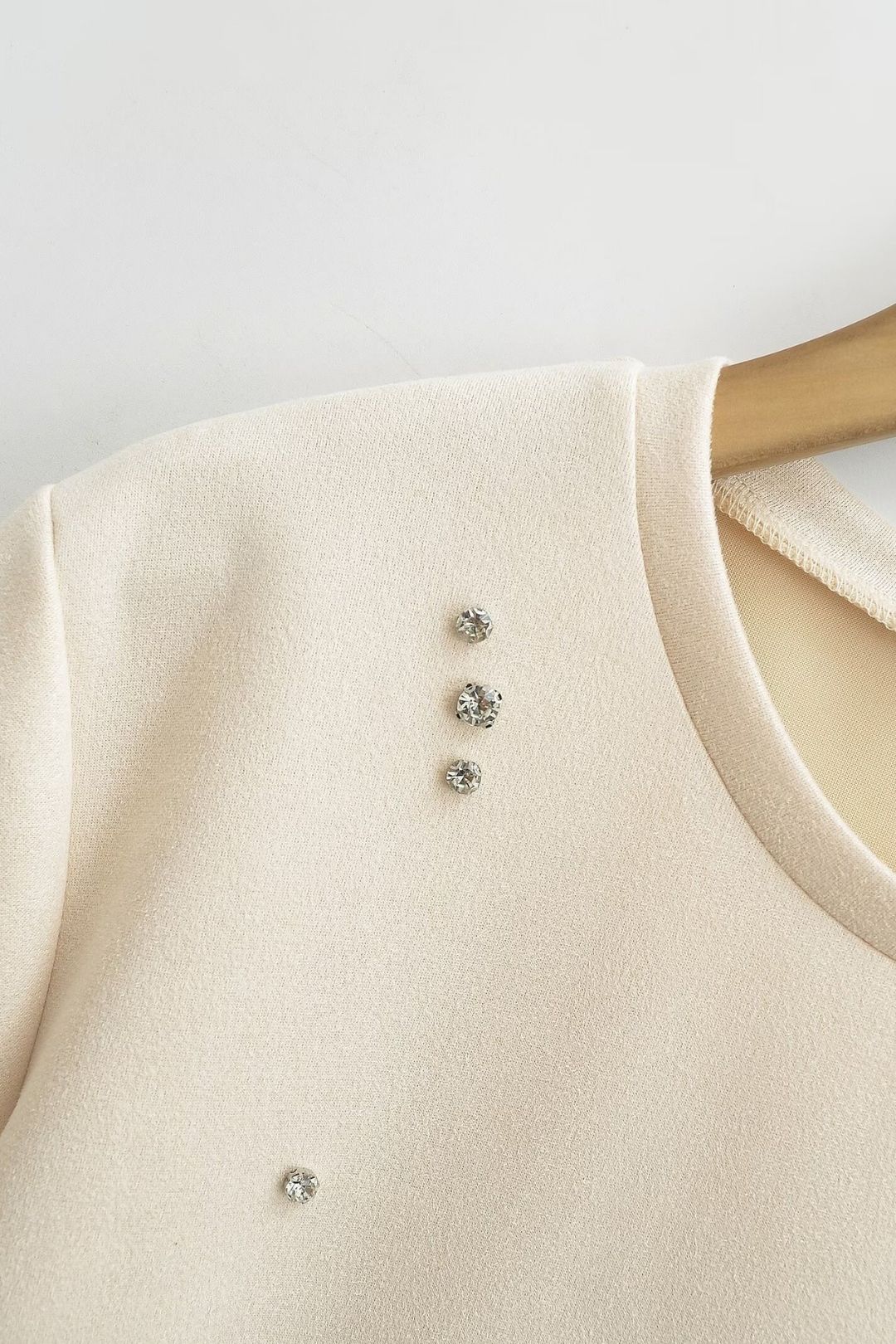 Three-color Jewel Embellished Suede Texture Effect Straight Dress