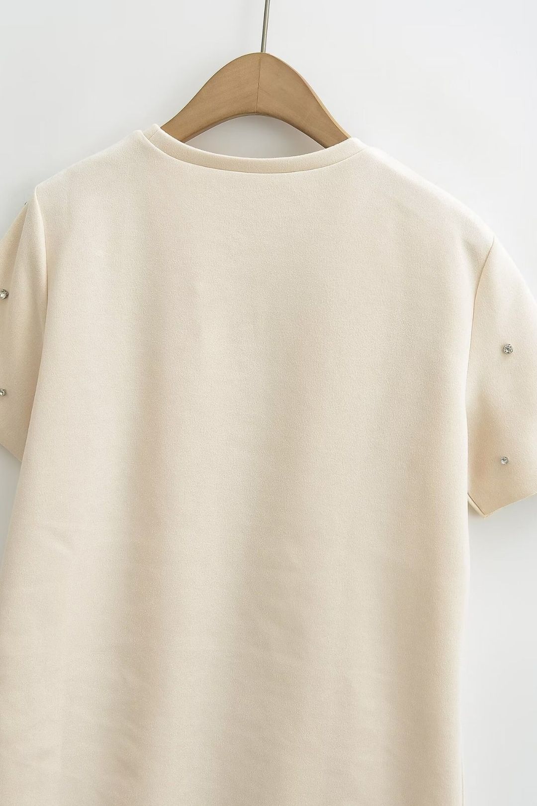 Three-color Jewel Embellished Suede Texture Effect Straight Dress