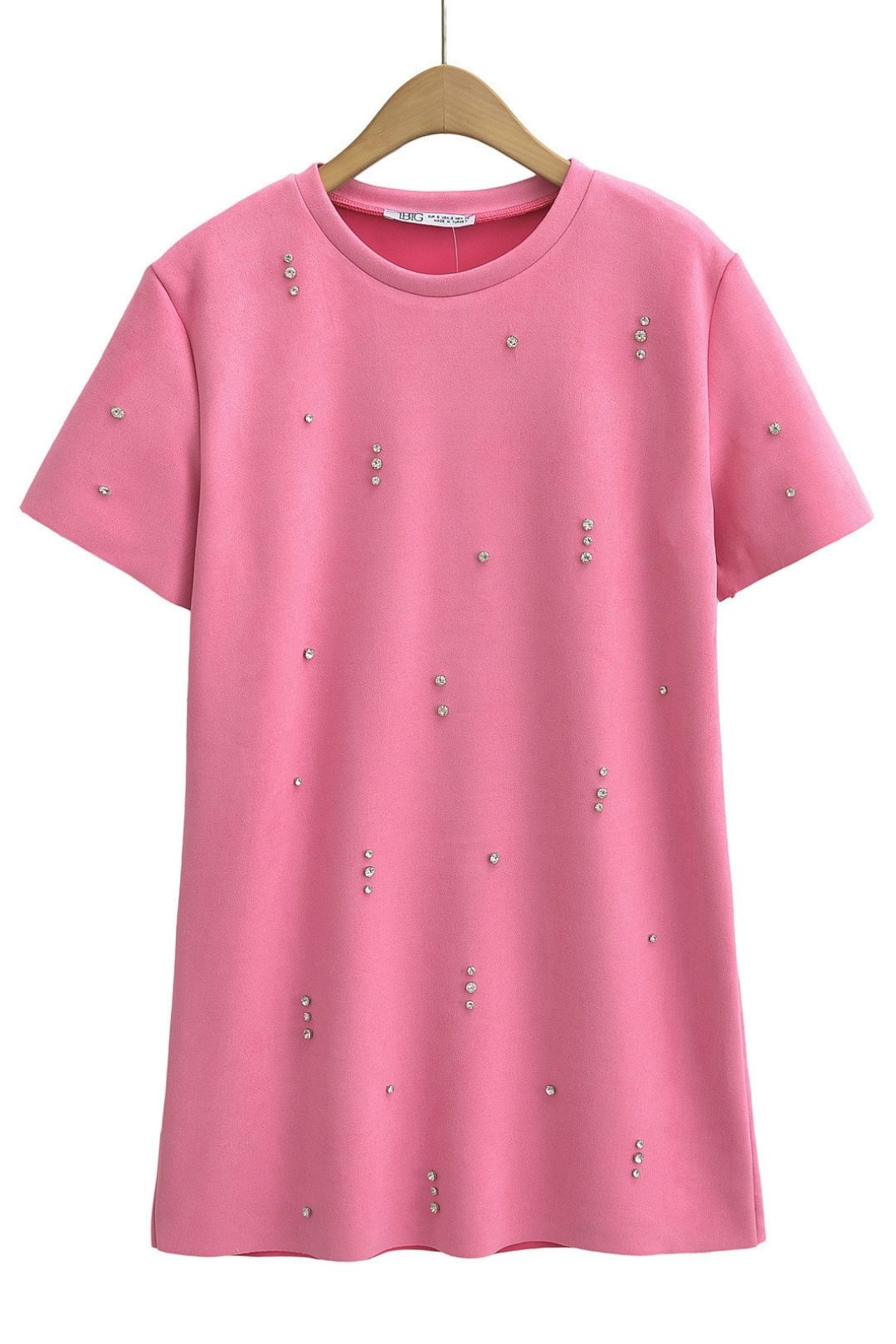 Three-color Jewel Embellished Suede Texture Effect Straight Dress