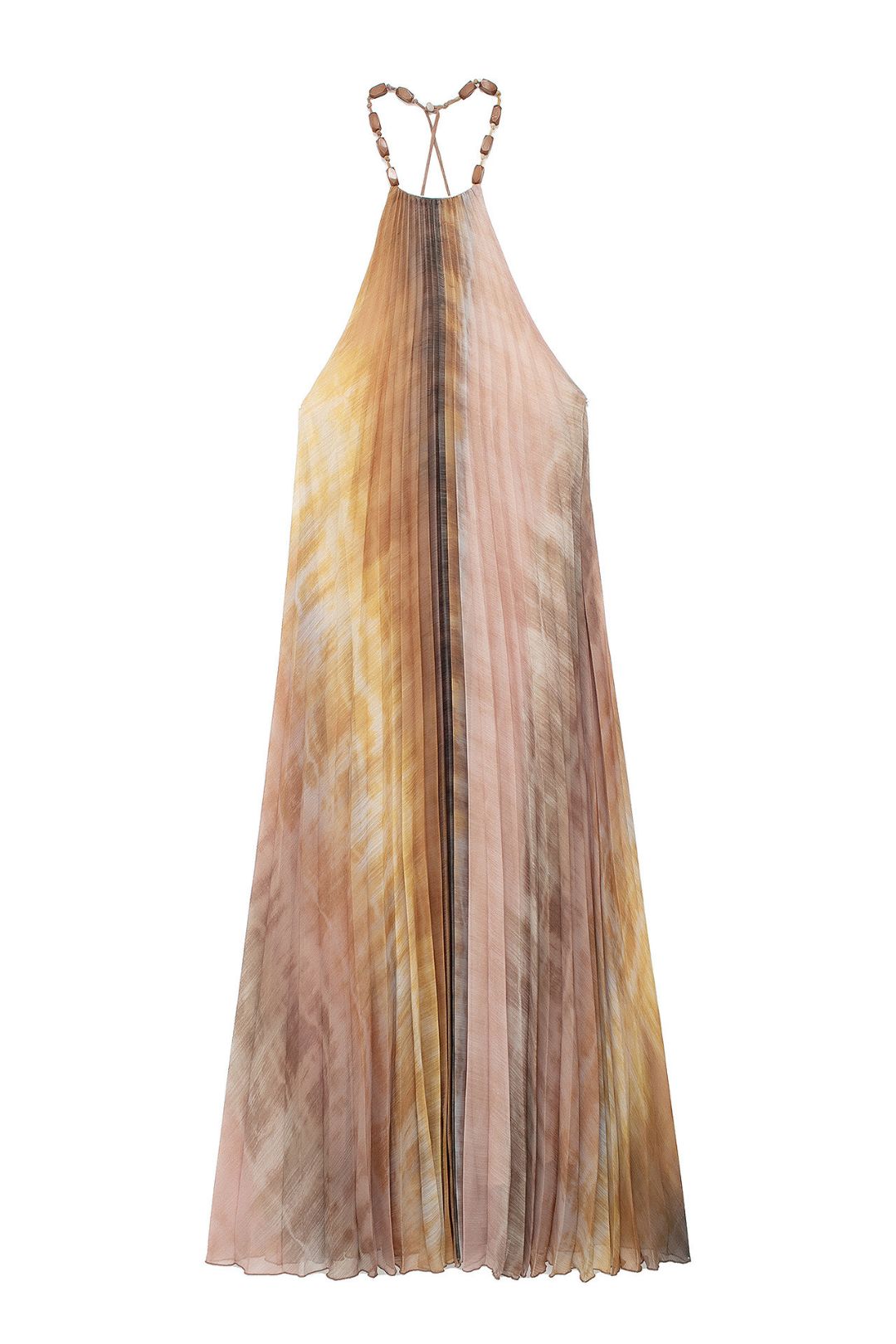 Tie-dye Printing Halter Neck Pleated Dress