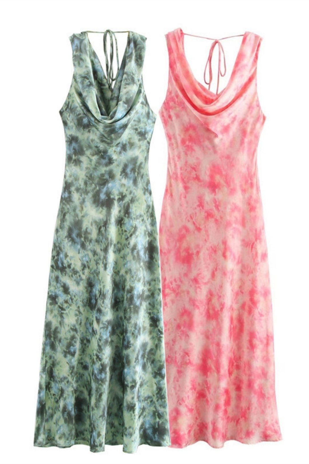 Drooping Collar Sleeveless Lace-up Slim Dress
