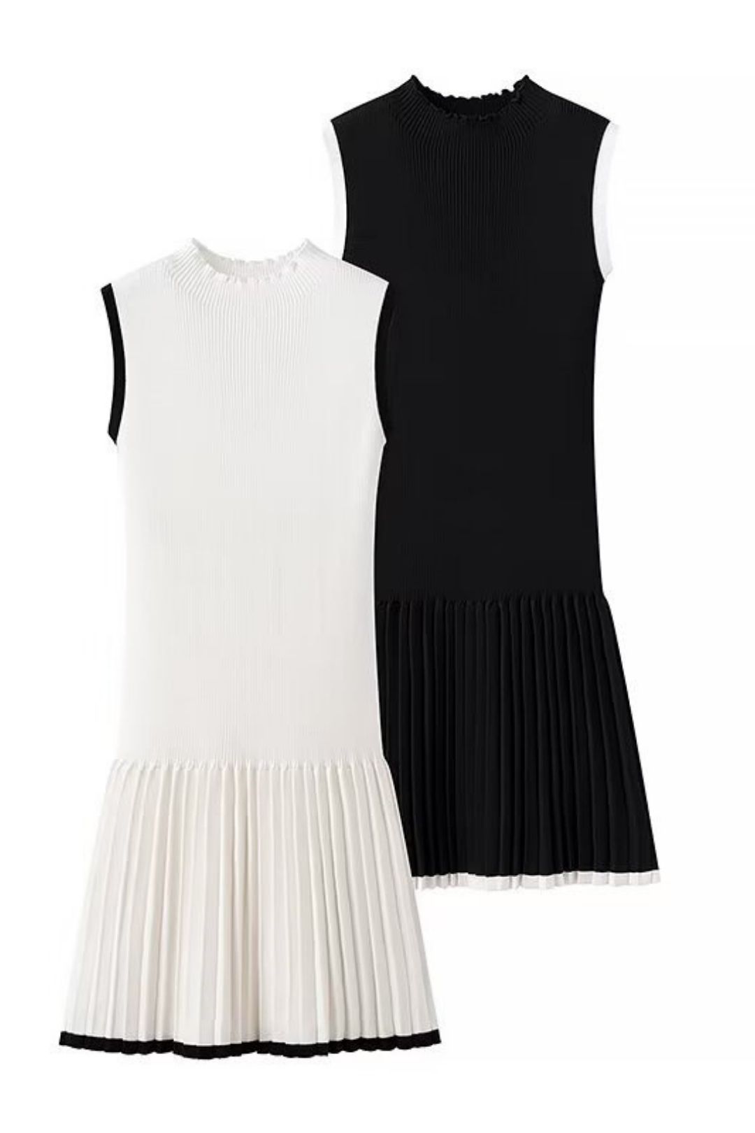 Round Neck Slim Casual Knitted Sweater Sleeveless Dress Short Skirt