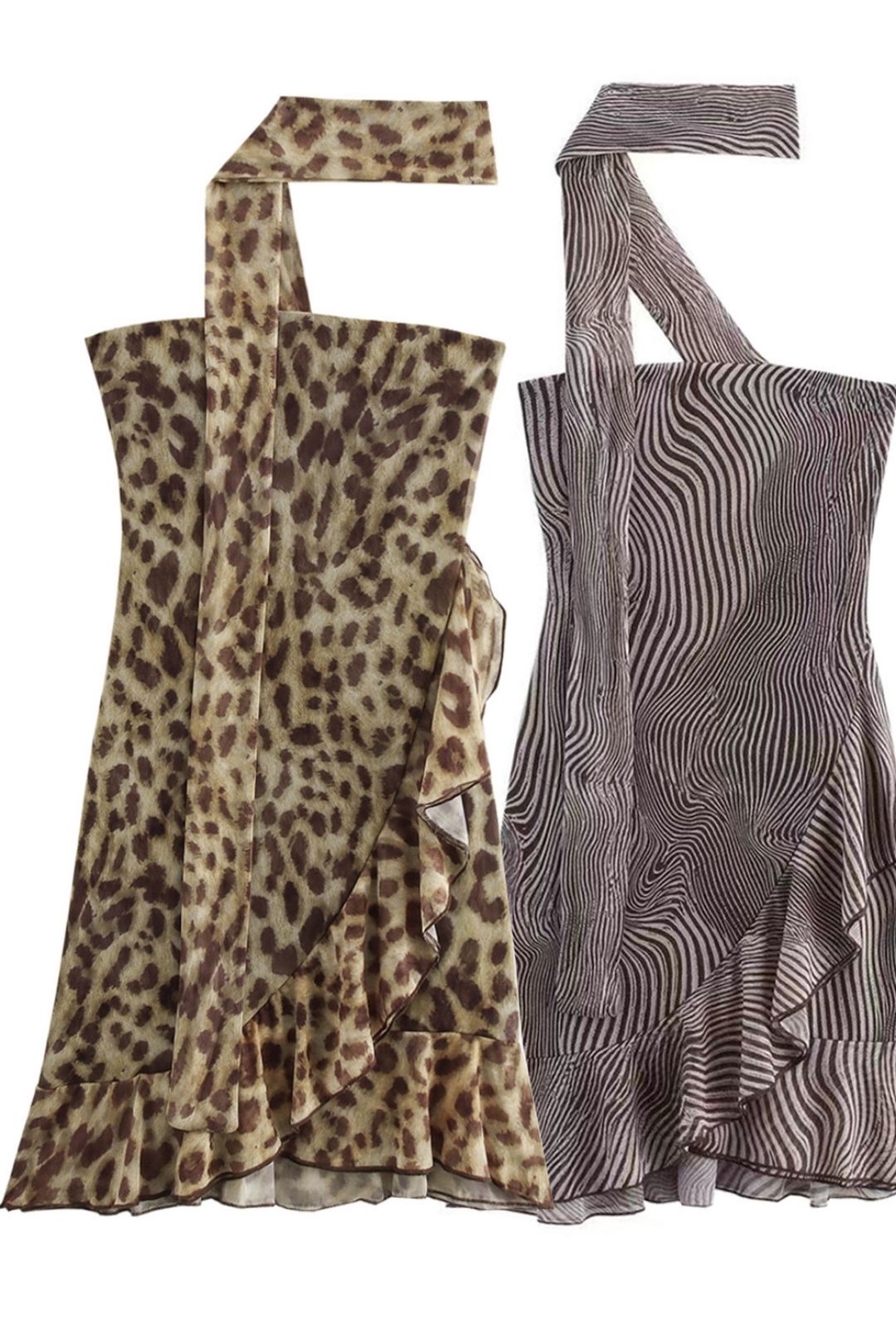 Slim Animal Print Tulle Layered Suspender Skirt