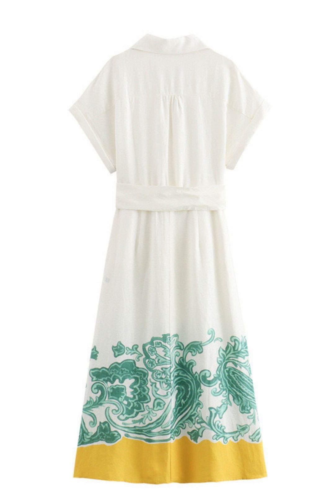 Printed Belt Decorated Shirt Collar Dress