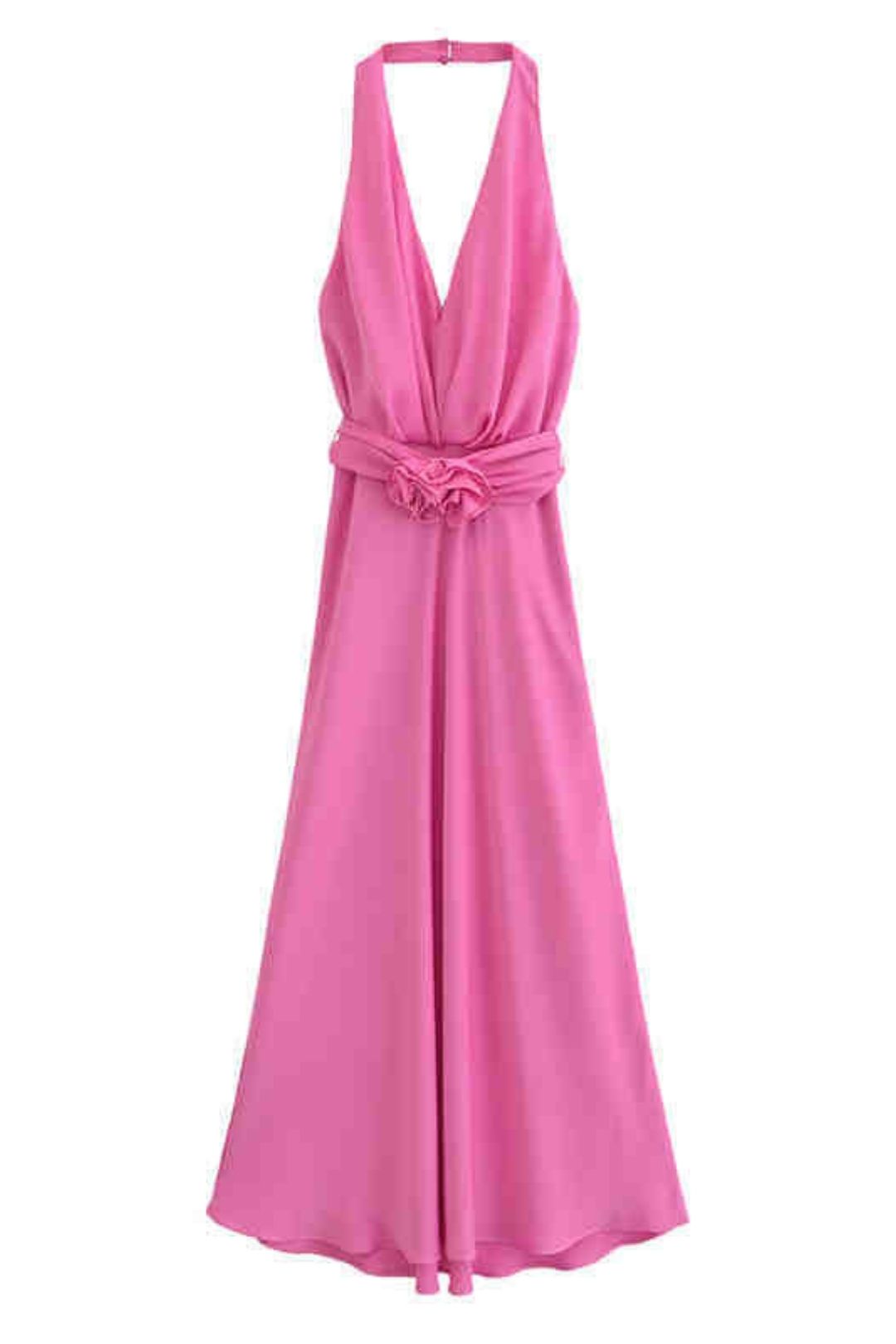 Flower Decoration Satin Texture Midi Dress