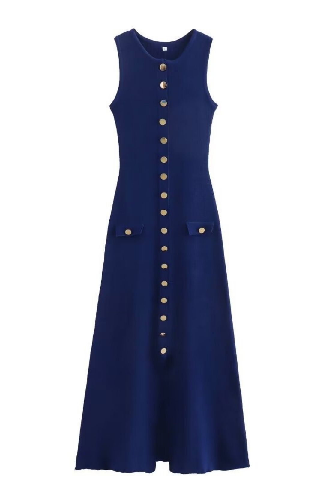 Round Neck Sleeveless Button-down Long Knitted Dress
