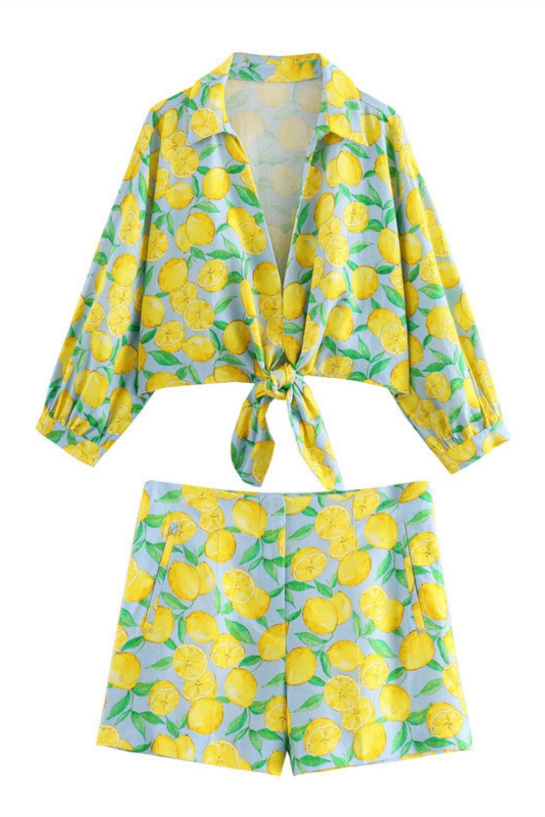 Printed Knot Top Linen Printed Shorts Suit