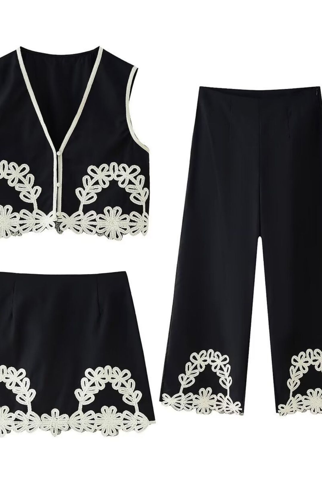 Vest + Short Skirt + Trousers Suit
