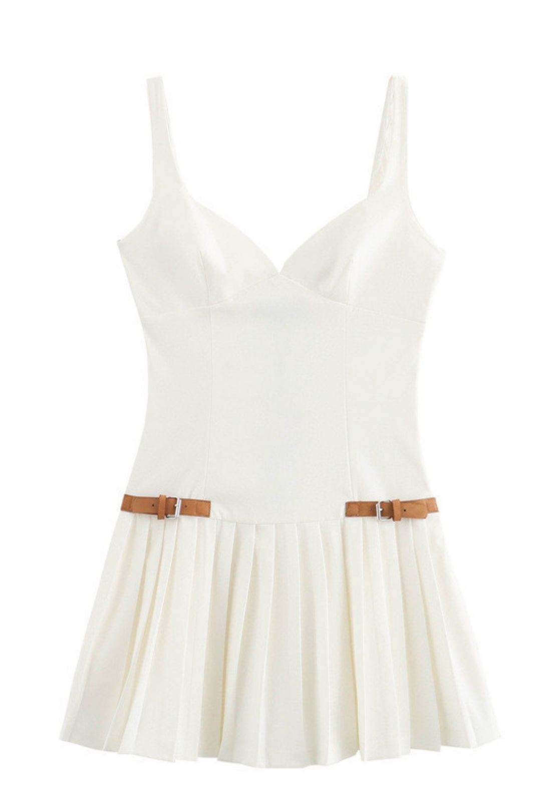 Strap Decoration Pleated Splicing Suspender Dress