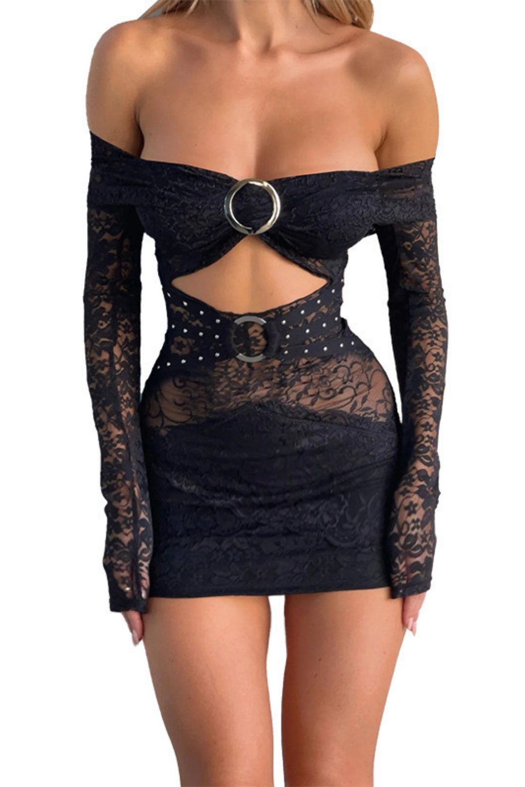 One-shoulder Hollow Ring Sexy Dress
