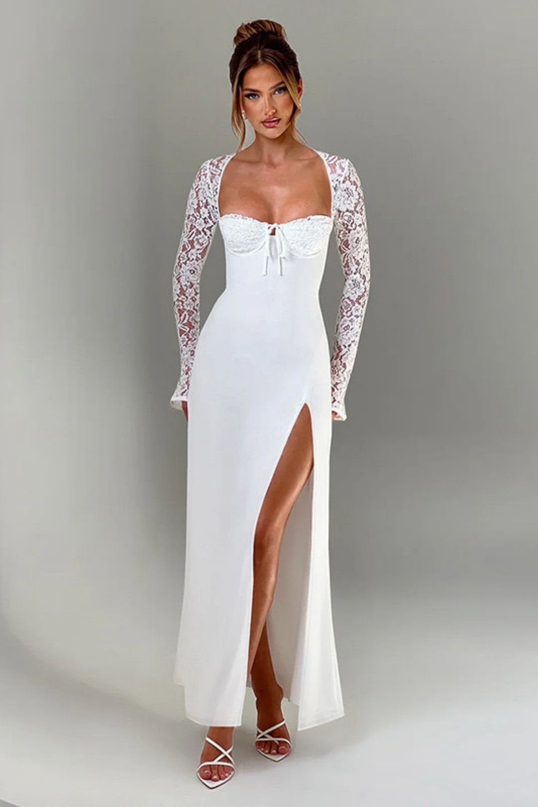 Sexy Lace Splicing Dress Long Skirt Slim Slit Dress