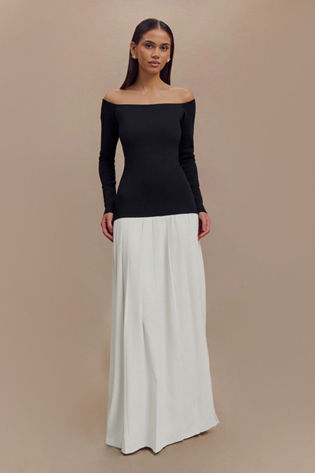 Slim Contrast Color One-shoulder A-swing Dress