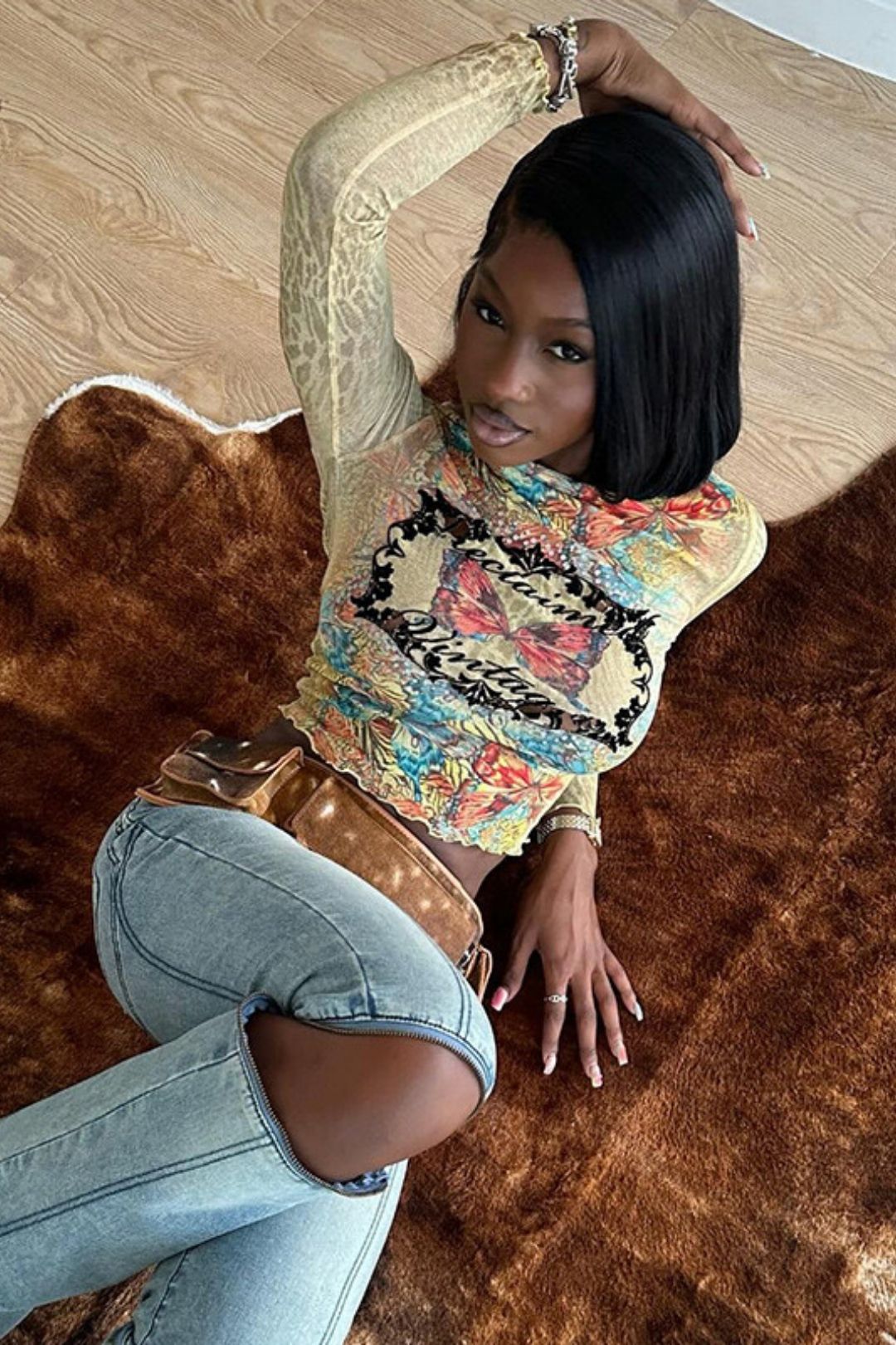 Slim Printed Mesh T-shirt Tops