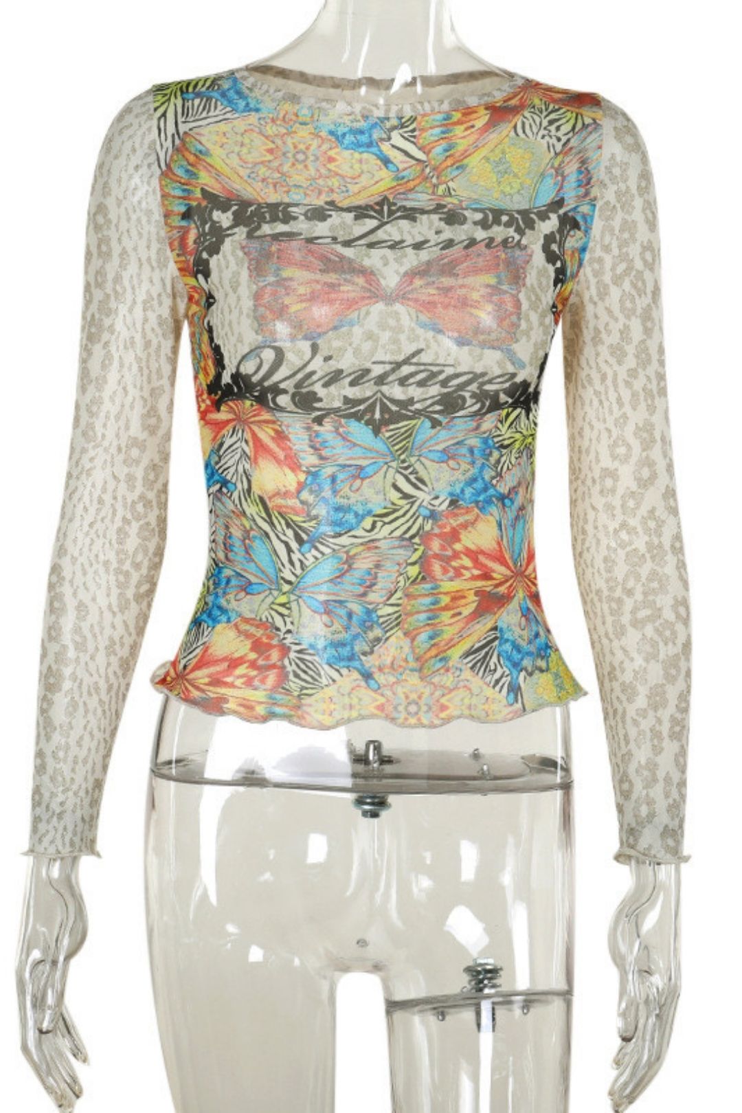 Slim Printed Mesh T-shirt Tops