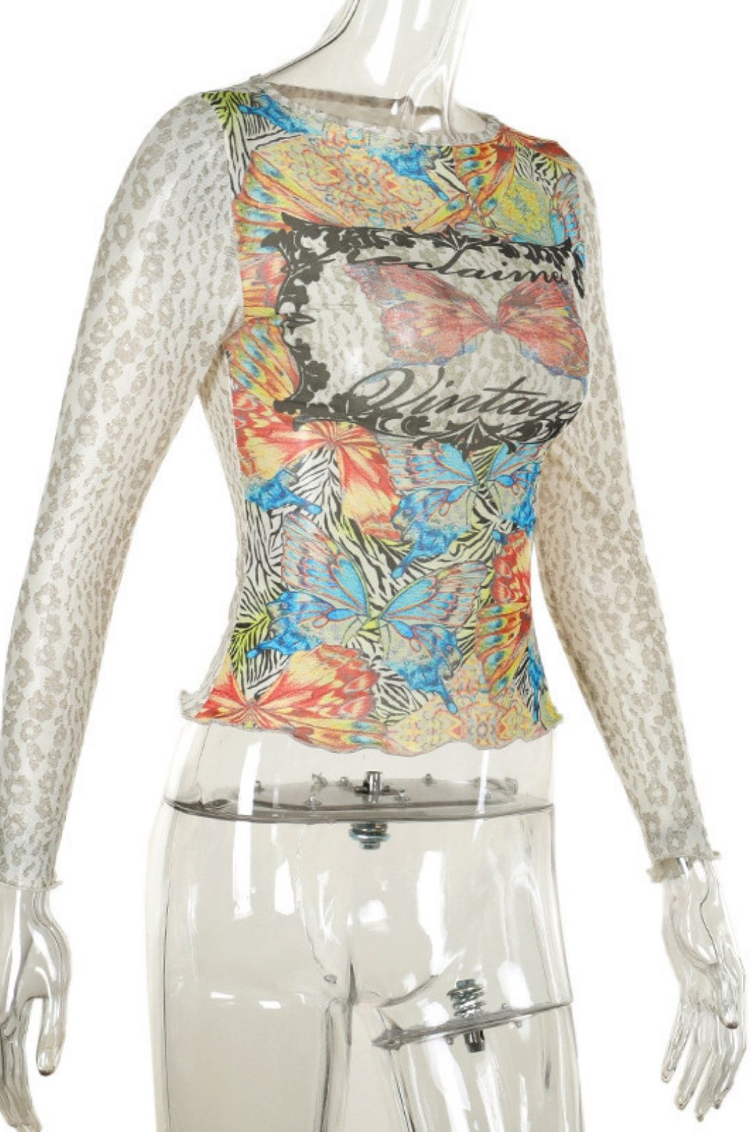 Slim Printed Mesh T-shirt Tops