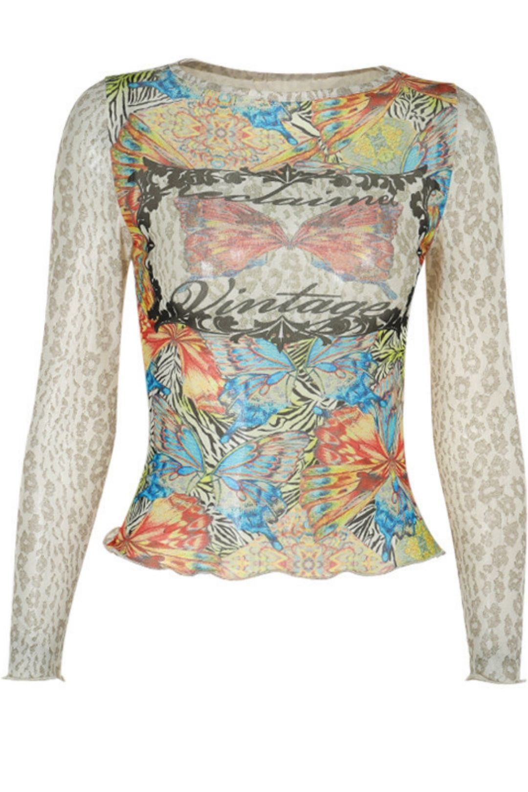 Slim Printed Mesh T-shirt Tops