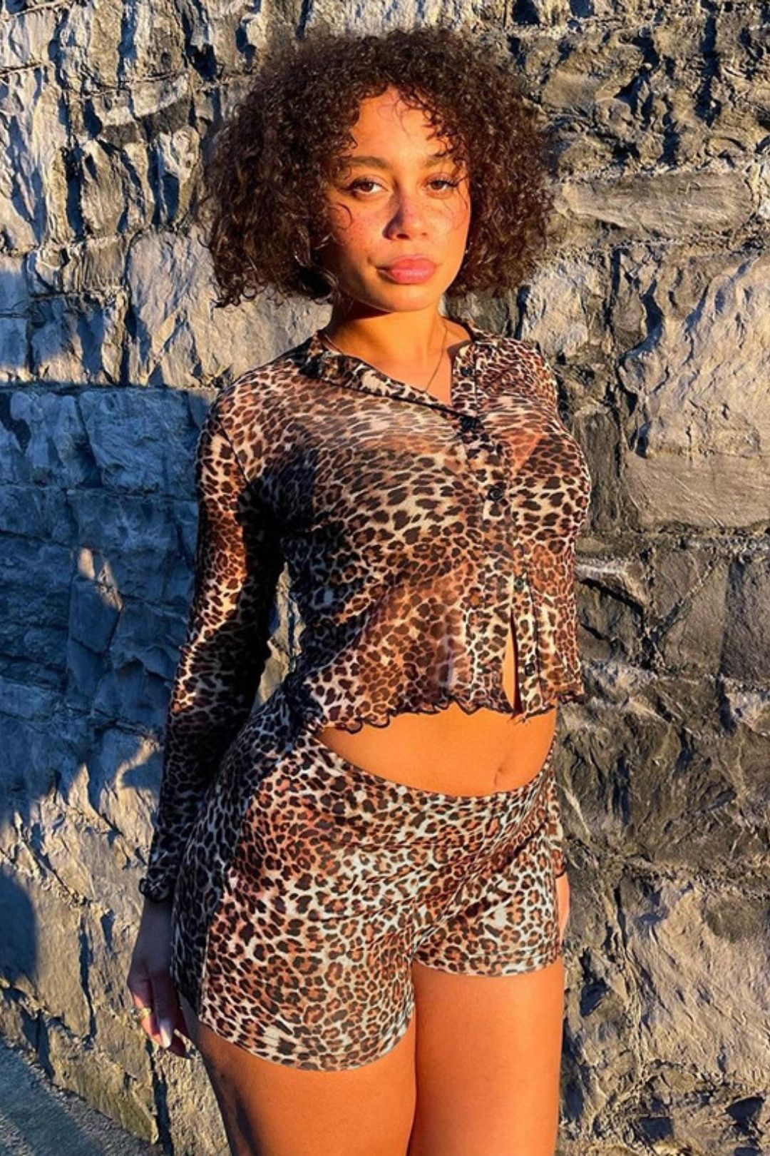 Printed Cardigan Bobby Long Sleeve Top Slim Shorts Suit