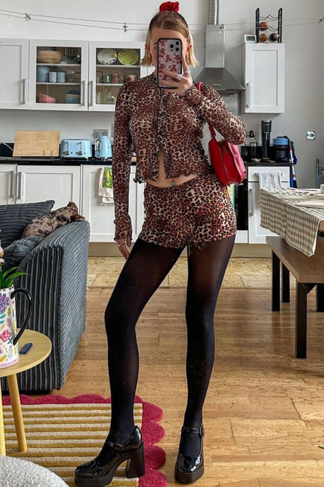 Printed Cardigan Bobby Long Sleeve Top Slim Shorts Suit