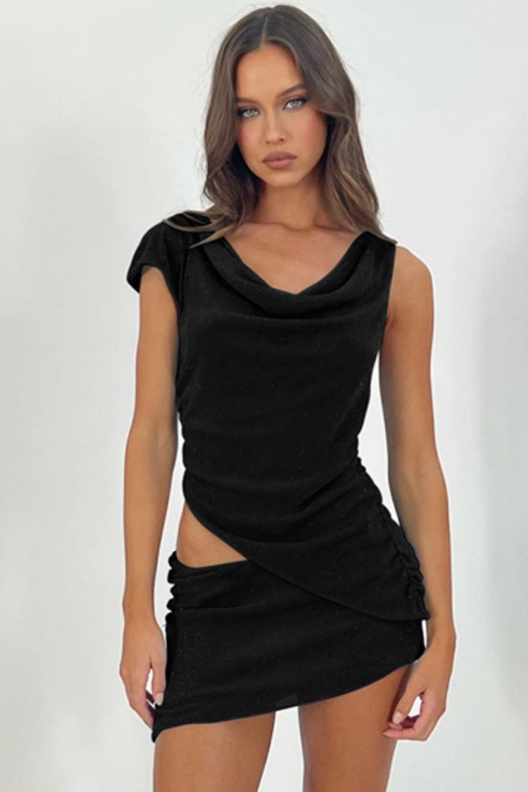 Midriff-baring Tops Slim Pleated Skirt Suits