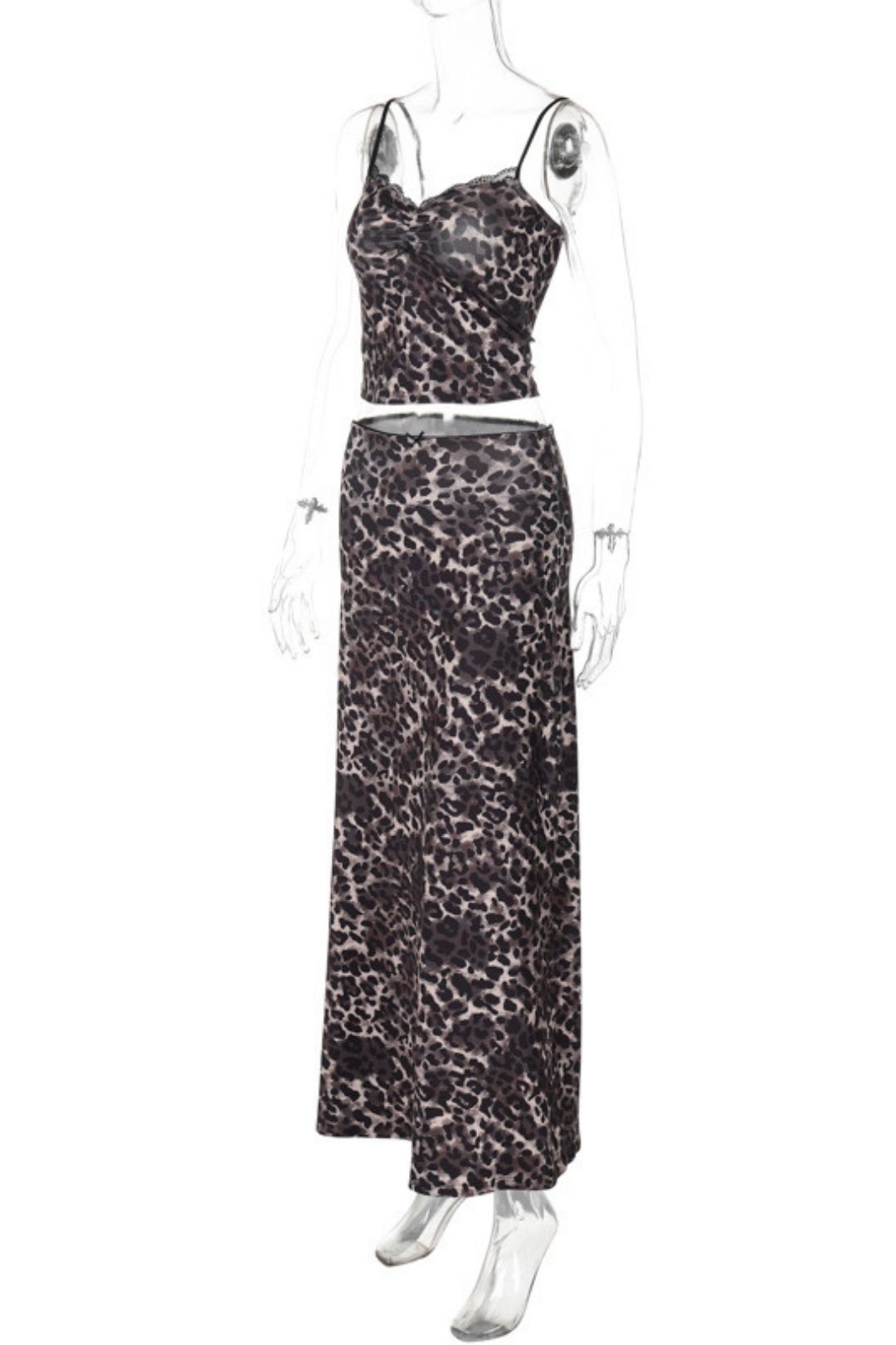 Print Sexy Lace Halter Top Slim Skirt Suit