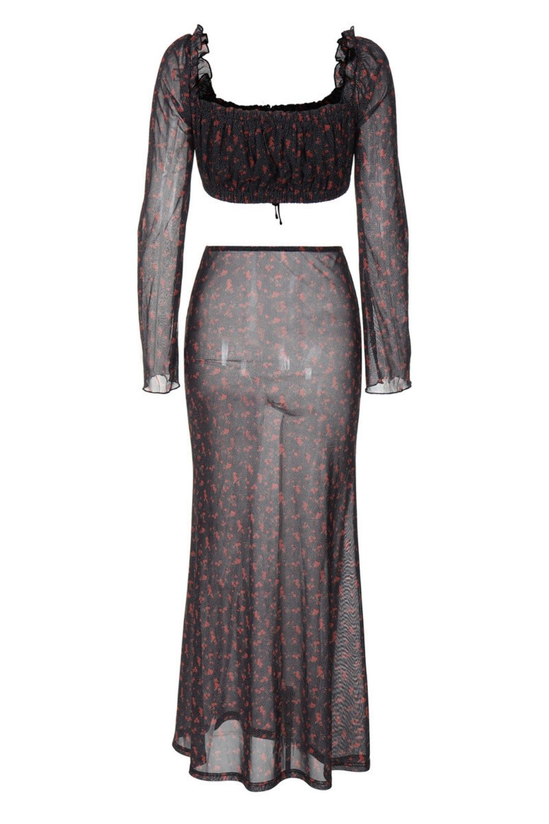 Sexy U-neck Crop Tops Slim See-through Skirt Suits