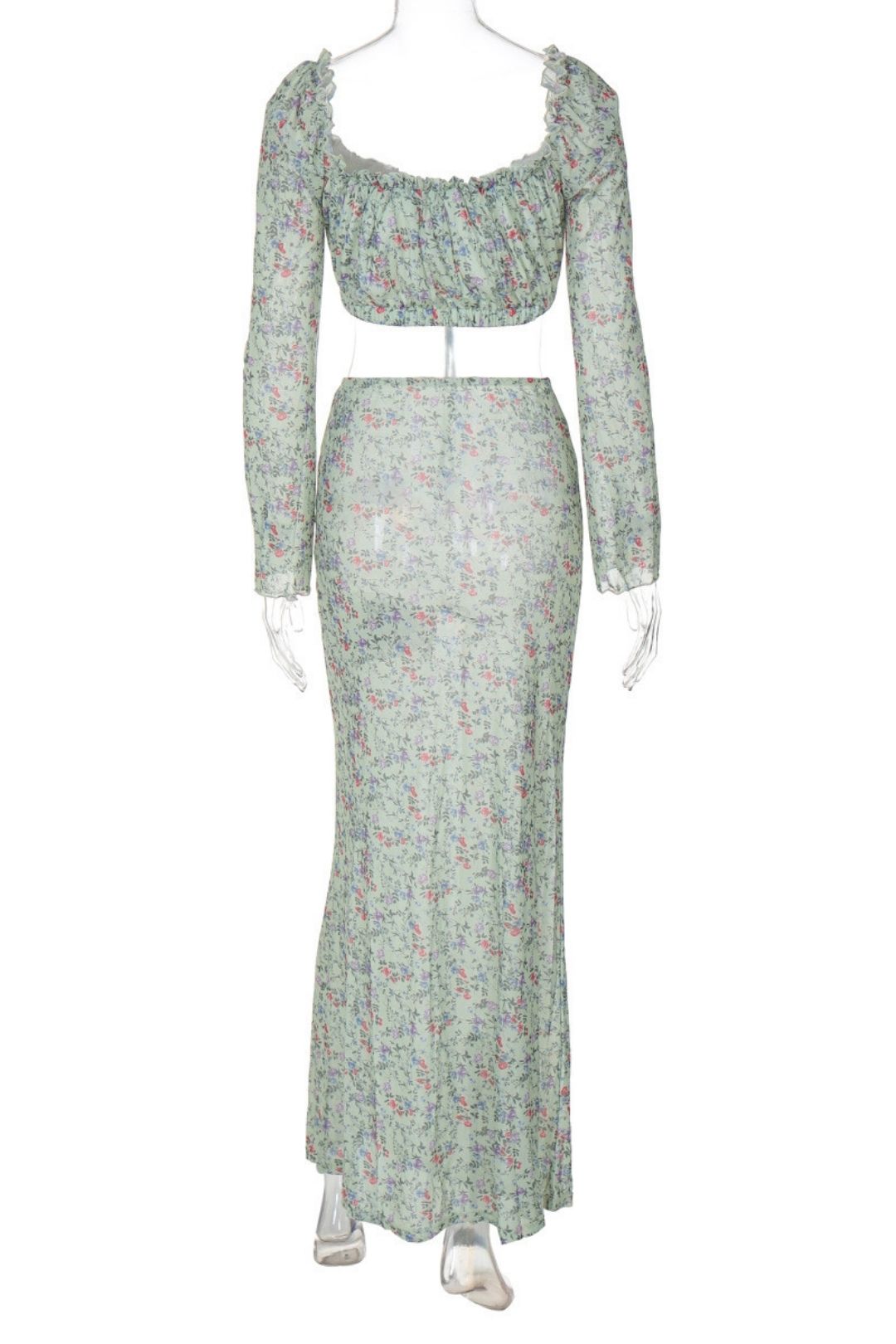 Sexy U-neck Crop Tops Slim See-through Skirt Suits