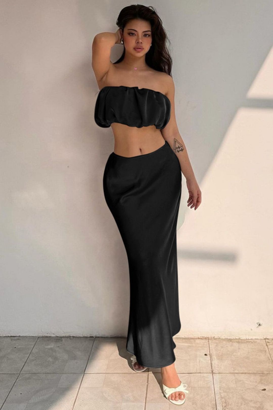 Tube Top Top Slim Skirt Suit