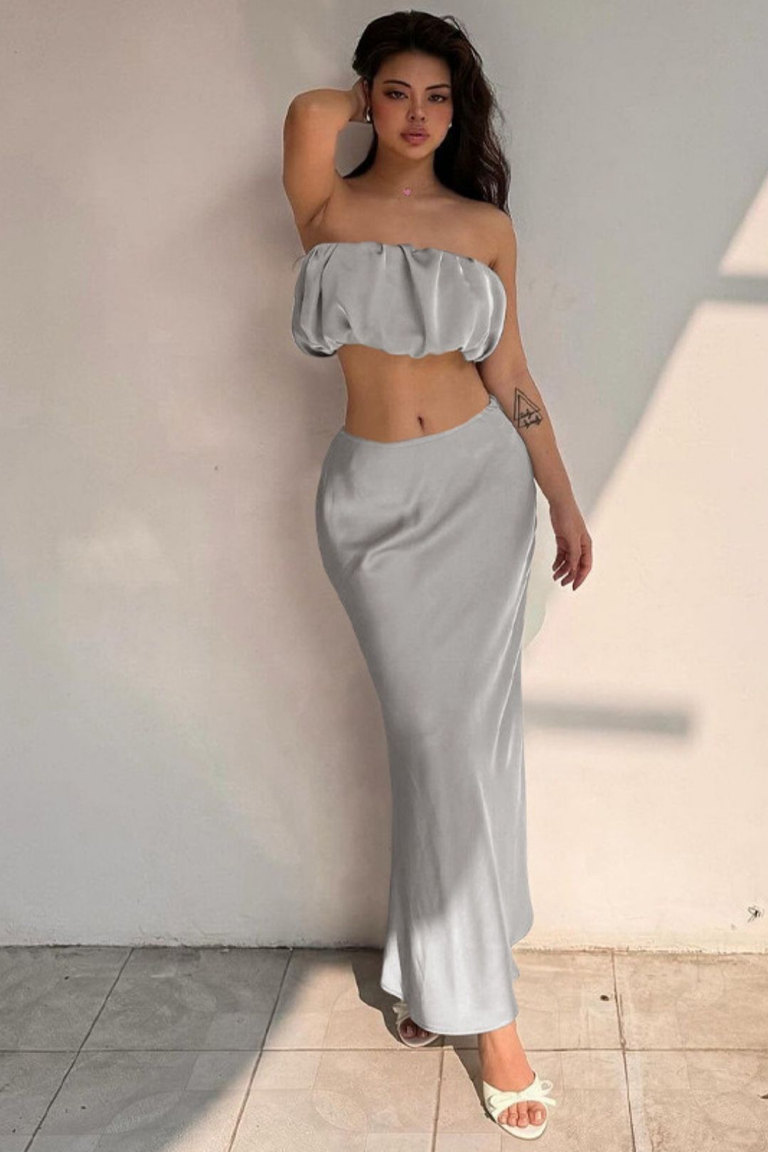 Tube Top Top Slim Skirt Suit