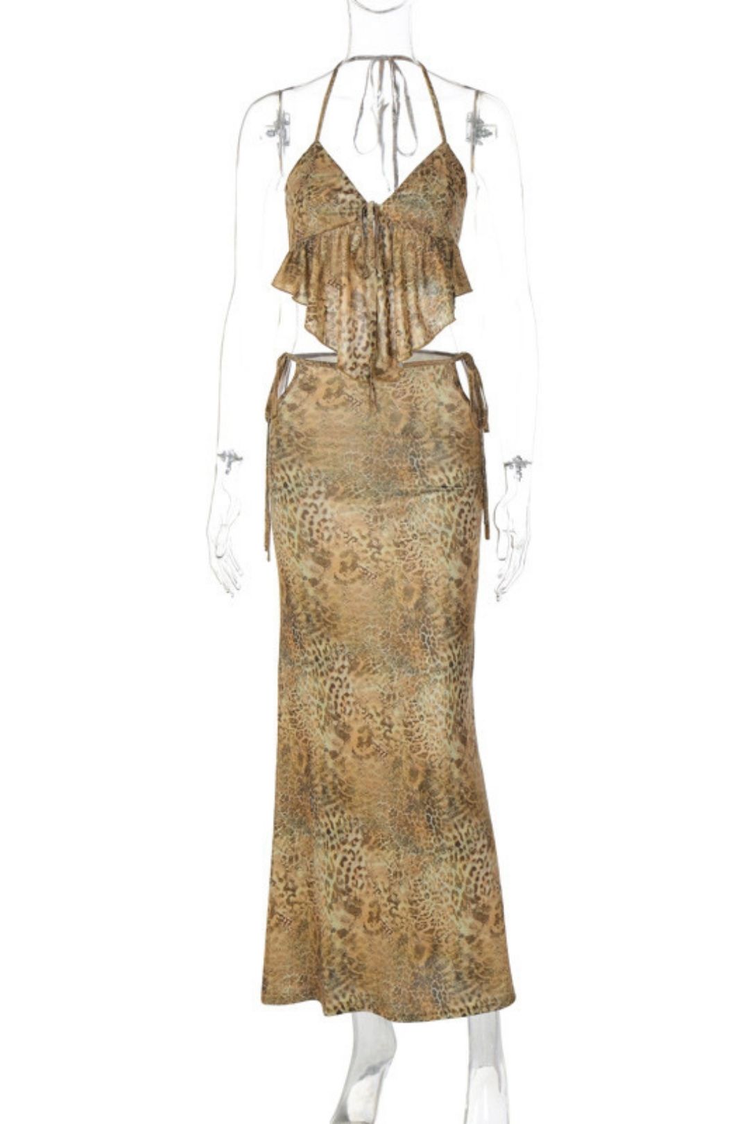 Printed Sexy Tube Top Slim Lace Up Skirt Suit