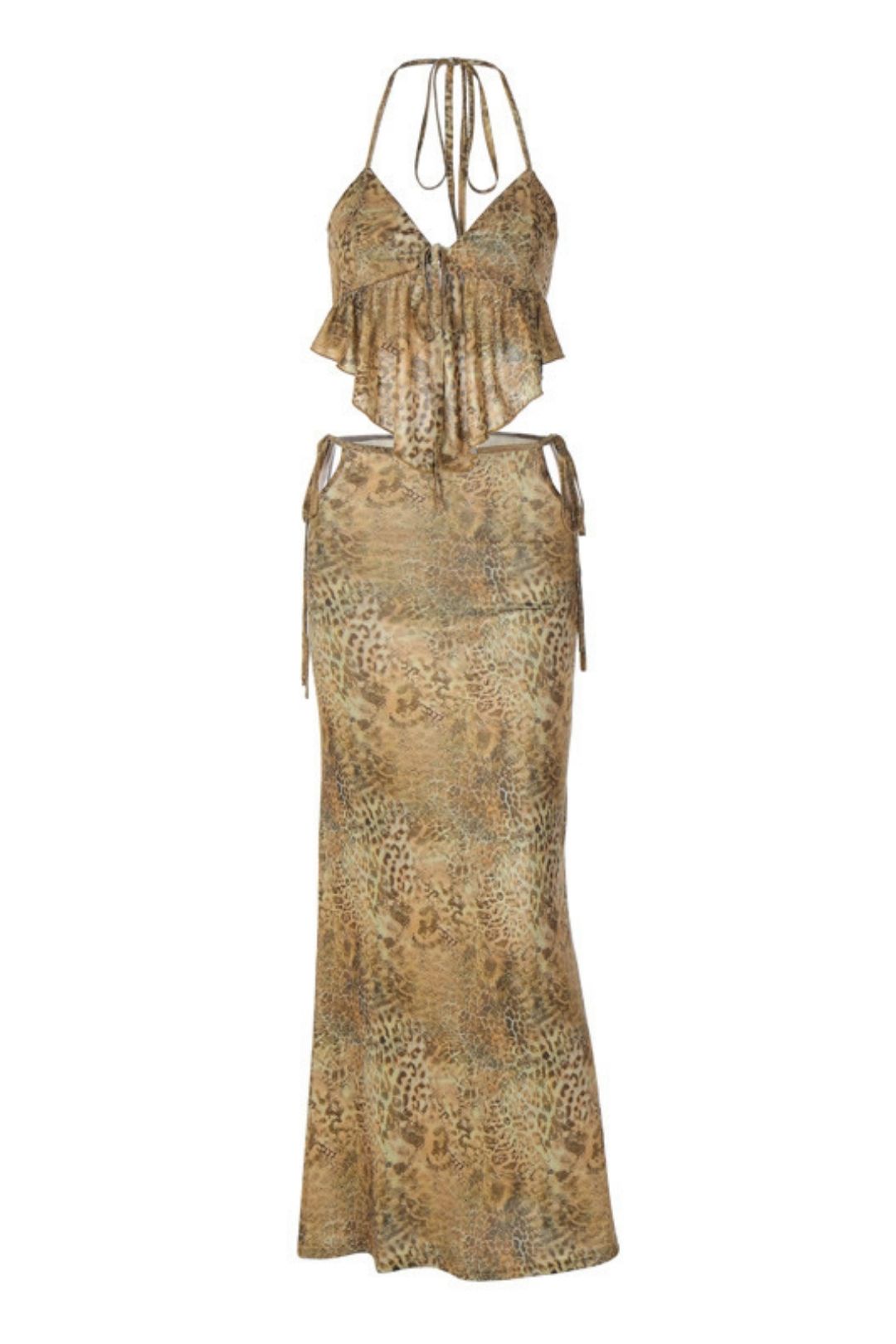 Printed Sexy Tube Top Slim Lace Up Skirt Suit